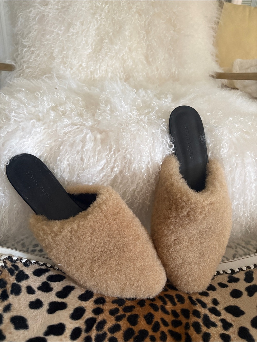 Jenni Kayne Camel Shearling Slip-On Mules 39